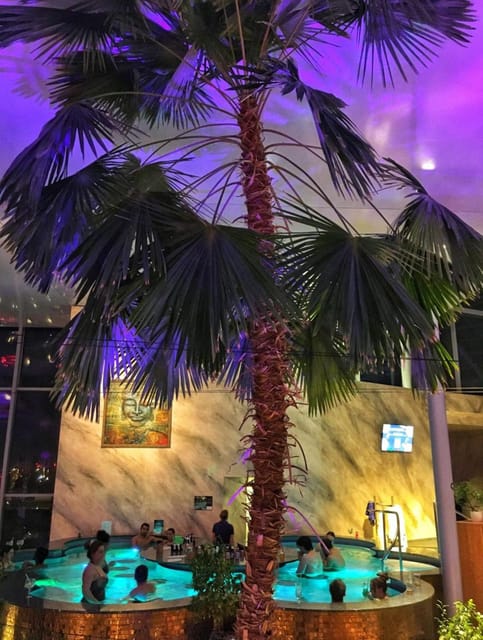 Bucharest: Therme Spa Night Experience with Transfer - Entering Therme Bucharest after dark, when the palm grove does the talking