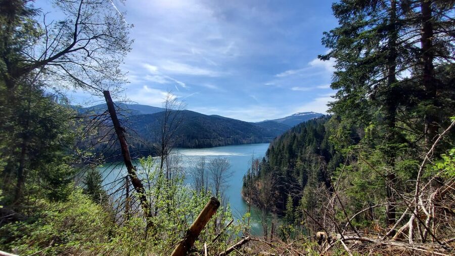 From Cluj: Mountain Bike around Lake Dragan - Descending Toward the End of the Lake on Epic Forest Roads